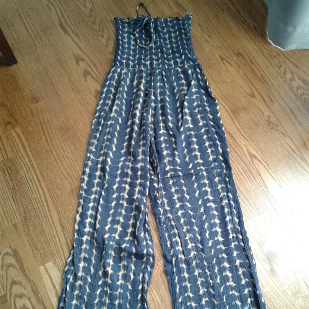 Navy/beige strapless jumpsuit size S